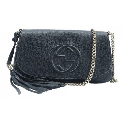 Pre-owned Gucci Soho Long Flap Leather Crossbody Bag In Black