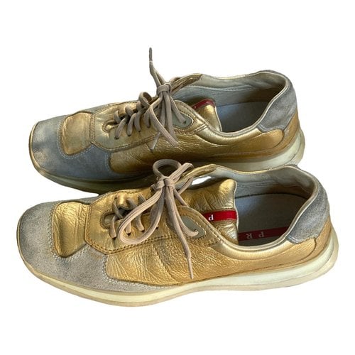 Pre-owned Prada Leather Trainers In Gold