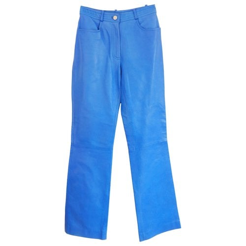Pre-owned Celine Leather Straight Pants In Blue