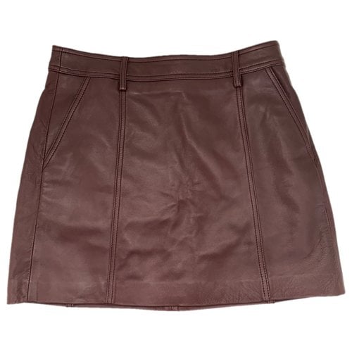 Pre-owned Reiss Leather Mini Skirt In Brown