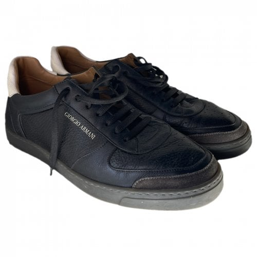 Pre-owned Giorgio Armani Leather Low Trainers In Black