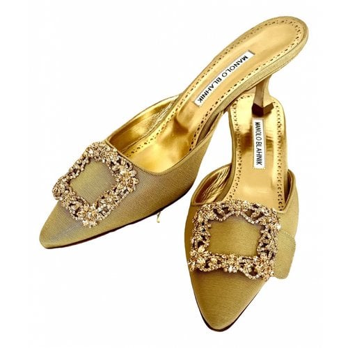 Pre-owned Manolo Blahnik Maysale Cloth Heels In Gold