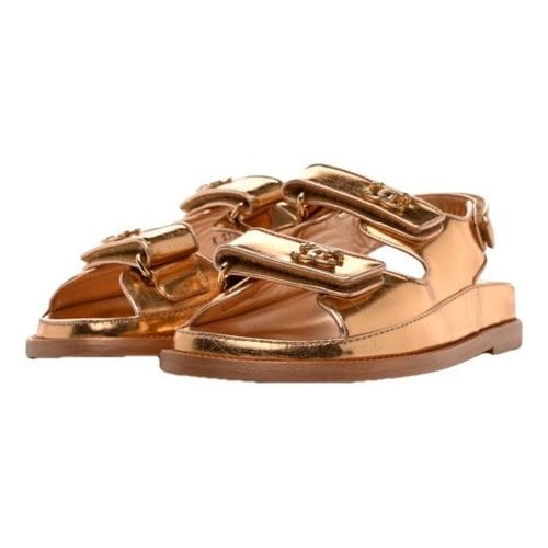 Pre-owned Chanel Dad Sandals Leather Sandal In Gold