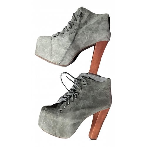 Pre-owned Jeffrey Campbell Velvet Ankle Boots In Grey