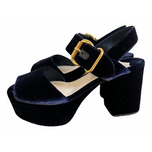 Pre-owned Prada Velvet Sandals In Blue