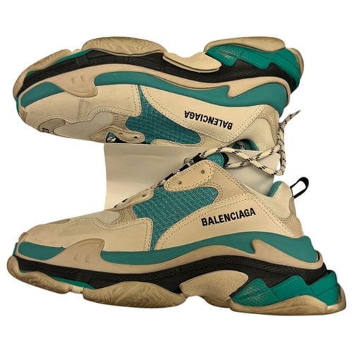 Pre-owned Balenciaga Triple S Leather Trainers In Turquoise