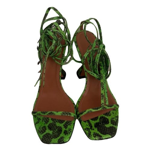 Pre-owned Amina Muaddi Gilda Leather Sandal In Green