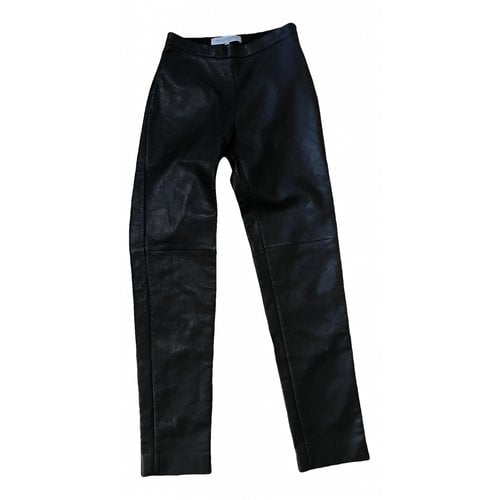 Pre-owned Carolina Herrera Leather Straight Pants In Black