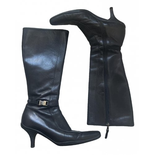 Pre-owned Prada Leather Western Boots In Black