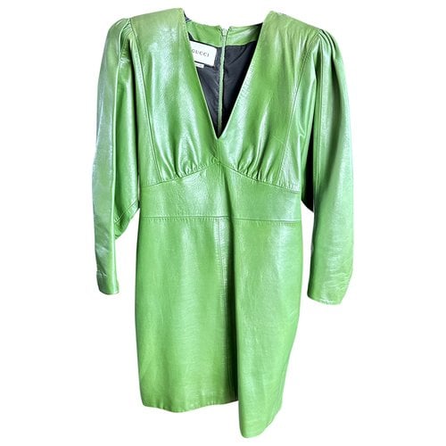 Pre-owned Gucci Leather Mini Dress In Green