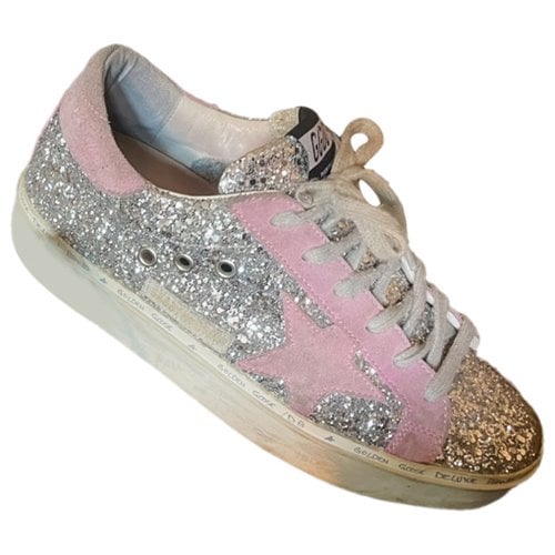 Pre-owned Golden Goose Hi Star Glitter Trainers In Silver