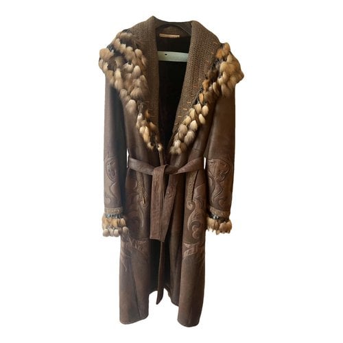 Pre-owned Class Cavalli Leather Coat In Brown
