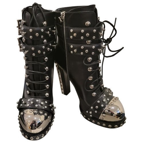 Pre-owned Alexander Mcqueen Leather Lace Up Boots In Black