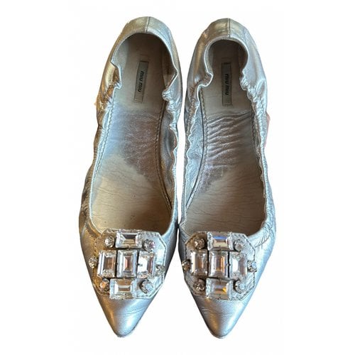 Pre-owned Miu Miu Leather Ballet Flats In Silver