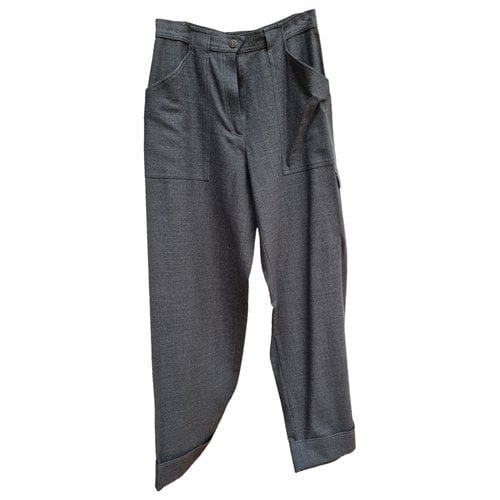 Pre-owned Mugler Wool Large Pants In Grey