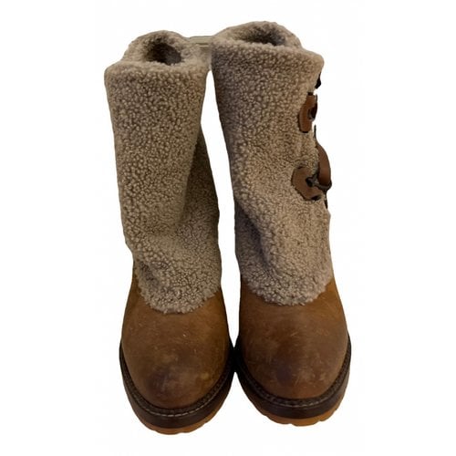 Pre-owned Sartore Leather Snow Boots In Camel