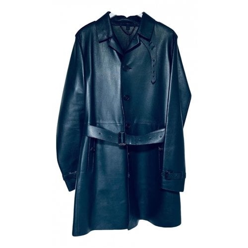 Pre-owned Burberry Leather Coat In Navy