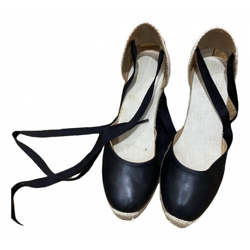 Pre-owned Soludos Leather Espadrilles In Black