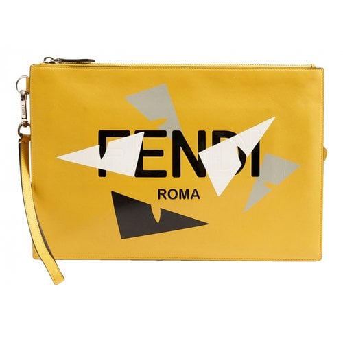 Pre-owned Fendi Leather Clutch Bag In Yellow