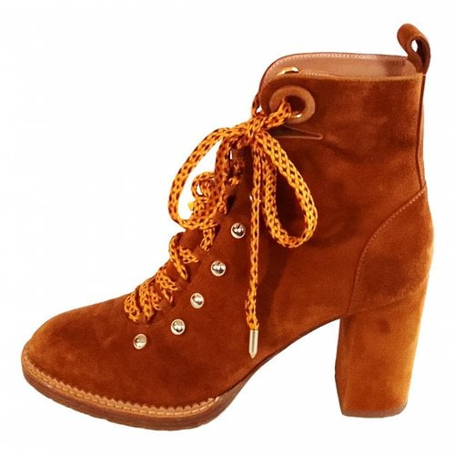 Pre-owned Aquazzura Leather Boots In Camel