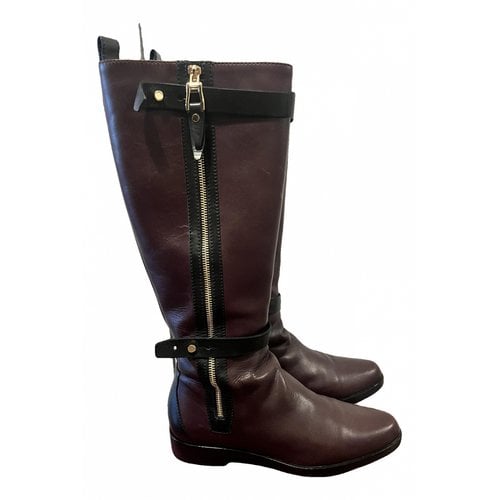 Pre-owned Versace Leather Riding Boots In Burgundy
