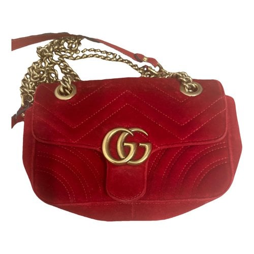 Pre-owned Gucci Marmont Velvet Clutch Bag In Burgundy