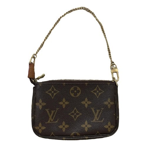 Pre-owned Louis Vuitton Pochette Accessoire Vegan Leather Clutch Bag In Brown