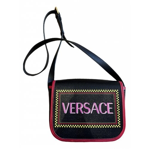 Pre-owned Versace Vegan Leather Crossbody Bag In Black