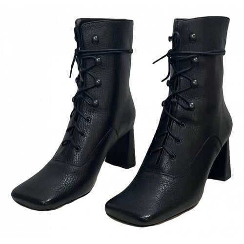 Pre-owned By Far Leather Lace Up Boots In Black
