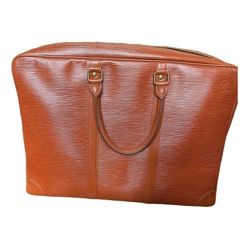 Pre-owned Louis Vuitton Porte Documents Voyage Leather Satchel In Orange