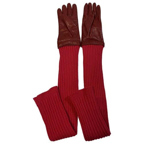 Pre-owned Max Mara Leather Long Gloves In Red