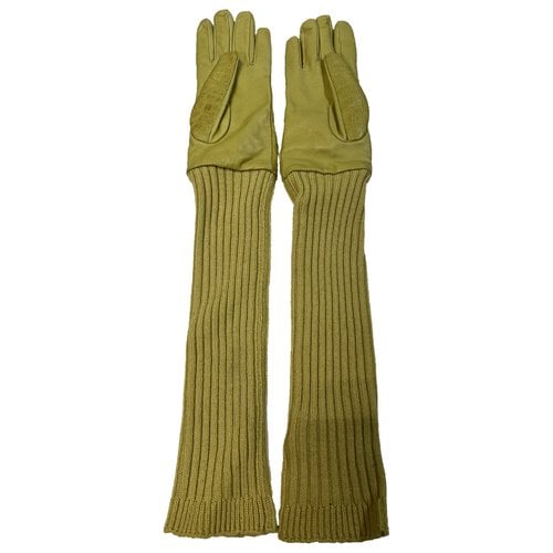 Pre-owned Max Mara Leather Long Gloves In Yellow