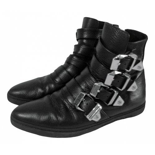 Pre-owned Philipp Plein Leather Biker Boots In Black