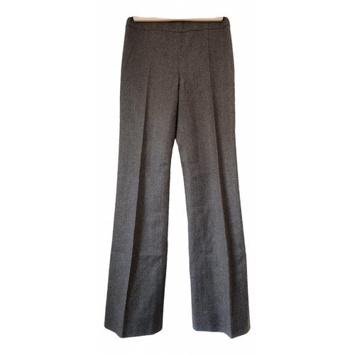 Pre-owned Oscar De La Renta Wool Straight Pants In Grey