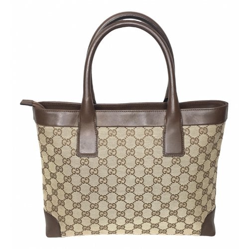 Pre-owned Gucci Abbey Cloth Tote In Brown