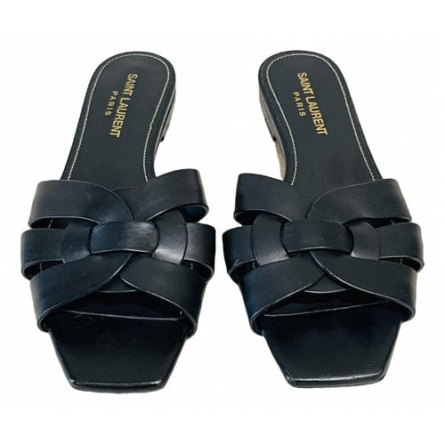 Pre-owned Saint Laurent Tribute Leather Sandal In Black