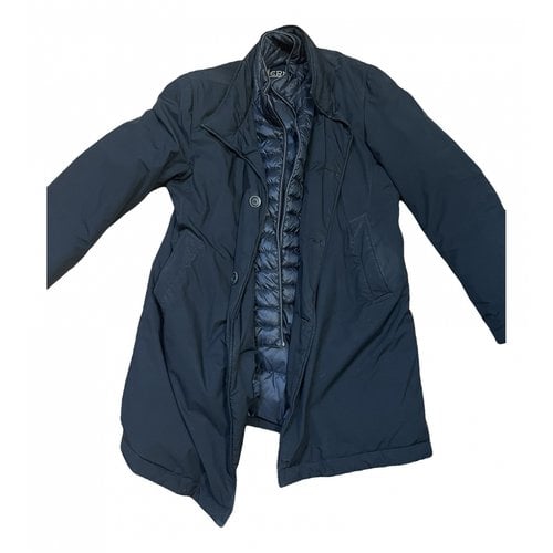 Pre-owned Herno Cloth Peacoat In Blue