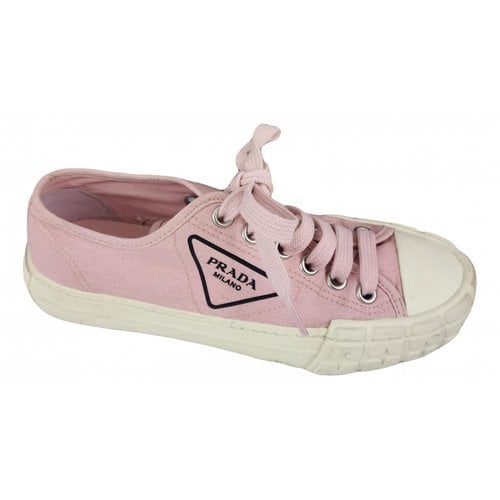 Pre-owned Prada Cloth Lace Ups In Pink