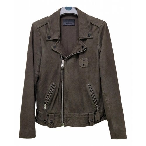 Pre-owned Allsaints Leather Jacket In Khaki