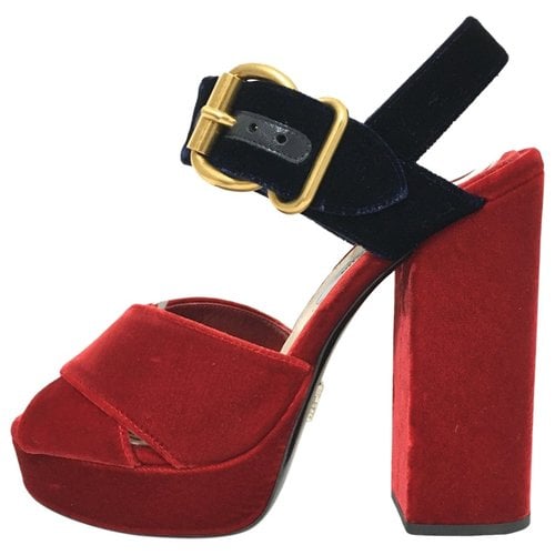 Pre-owned Prada Velvet Sandals In Red