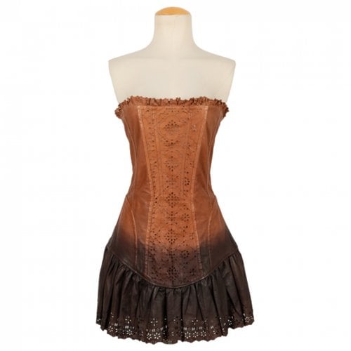 Pre-owned Dolce & Gabbana Leather Mini Dress In Brown