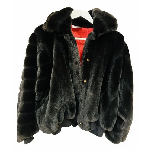 Pre-owned Gcds Faux Fur Caban In Black