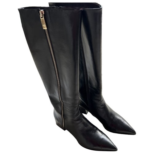 Pre-owned Aigner Leather Riding Boots In Black