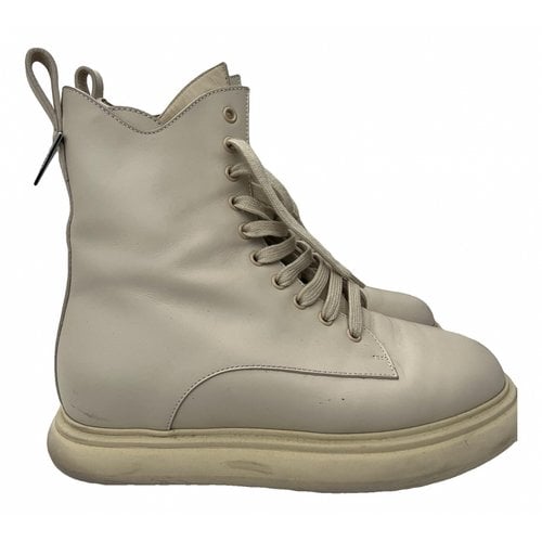 Pre-owned Attico Leather Biker Boots In Beige