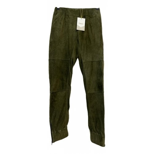 Pre-owned Rabens Saloner Leather Trousers In Green