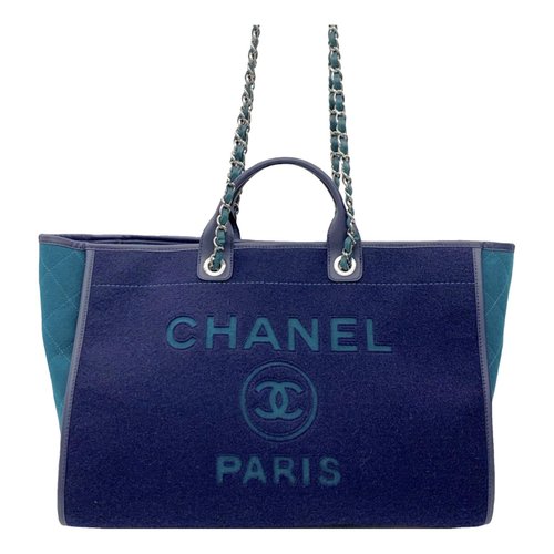Pre-owned Chanel Deauville Wool Tote In Blue