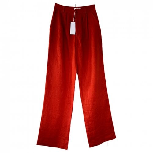 Pre-owned Reformation Linen Straight Pants In Orange