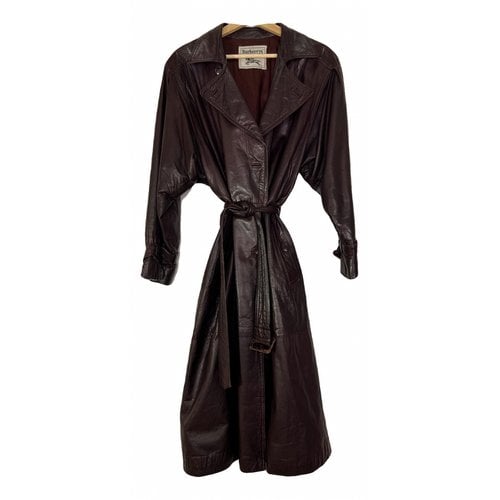 Pre-owned Burberry Waterloo Leather Trench Coat In Purple