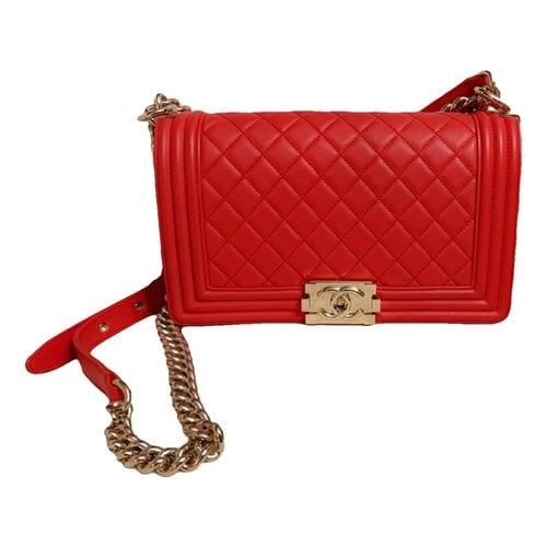 Pre-owned Chanel Boy Leather Crossbody Bag In Red