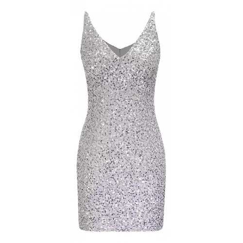 Pre-owned Dress The Population Mini Dress In Silver